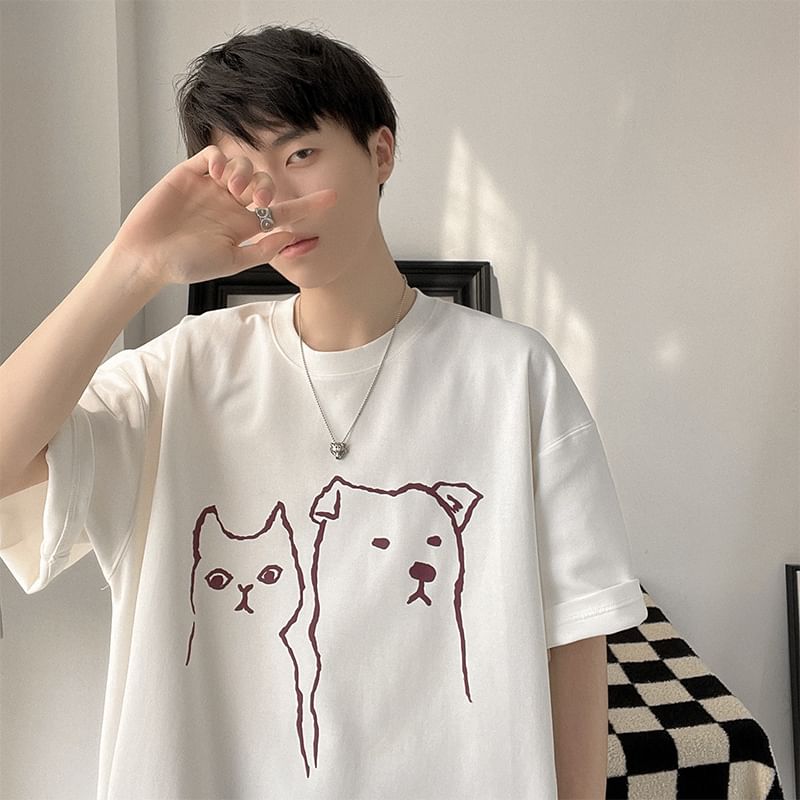 fluffush - T-shirt met ronde hals en dierenprint, met elleboogmouwen