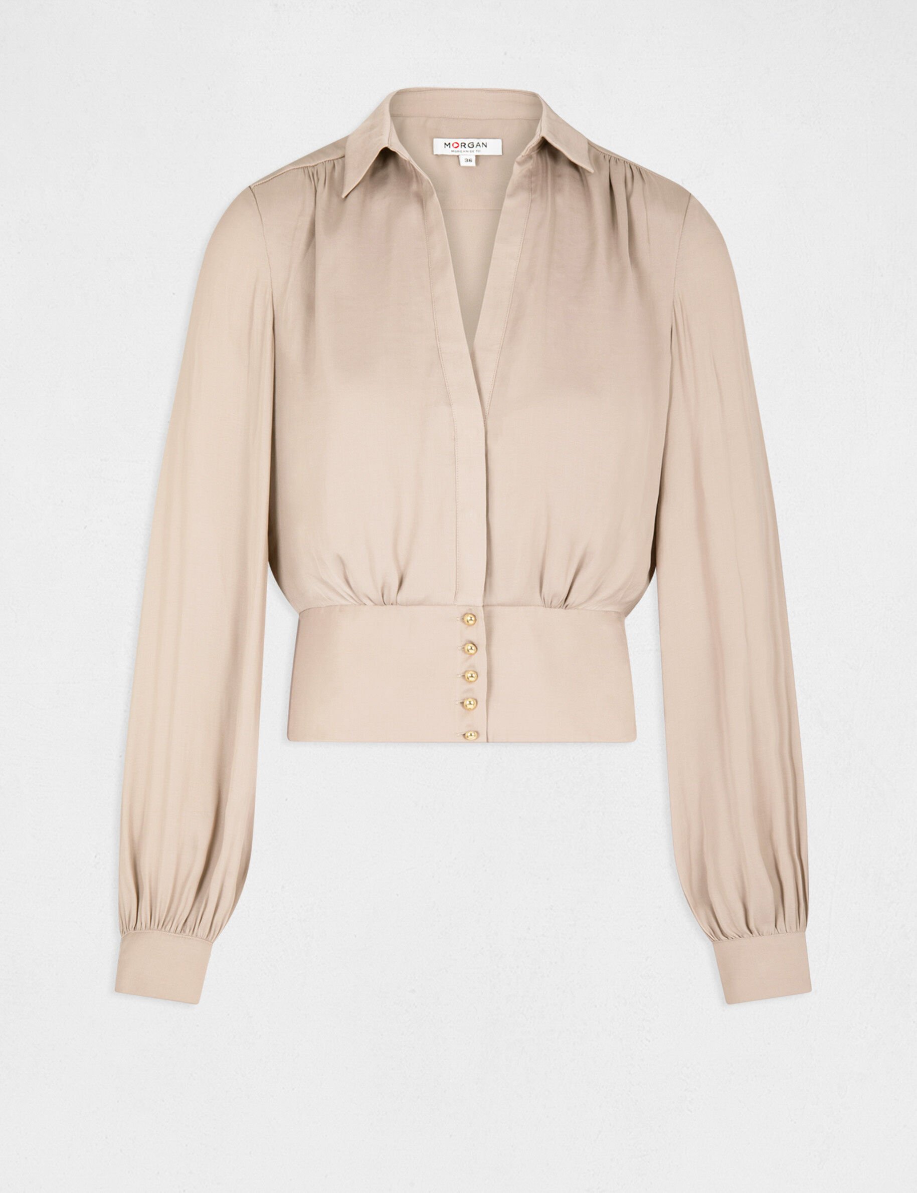Blouse manches longues taupe femme - taupe
