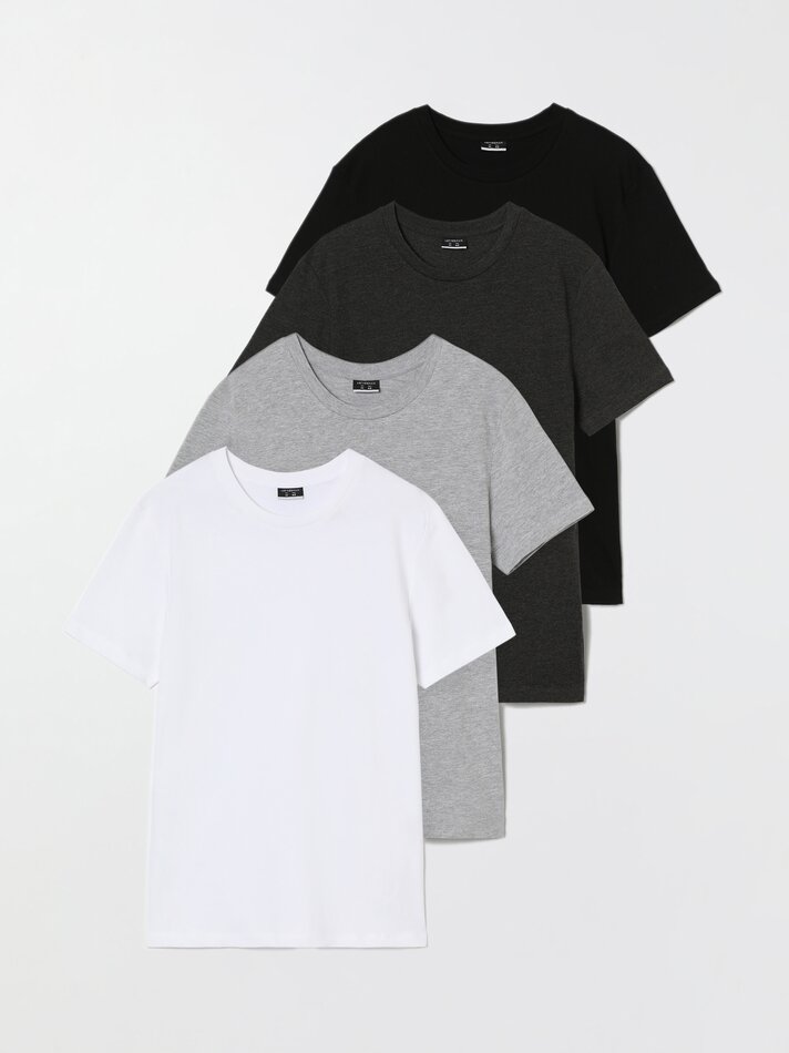 Pacote com 4 camisetas básicas - Cinza Mesclado