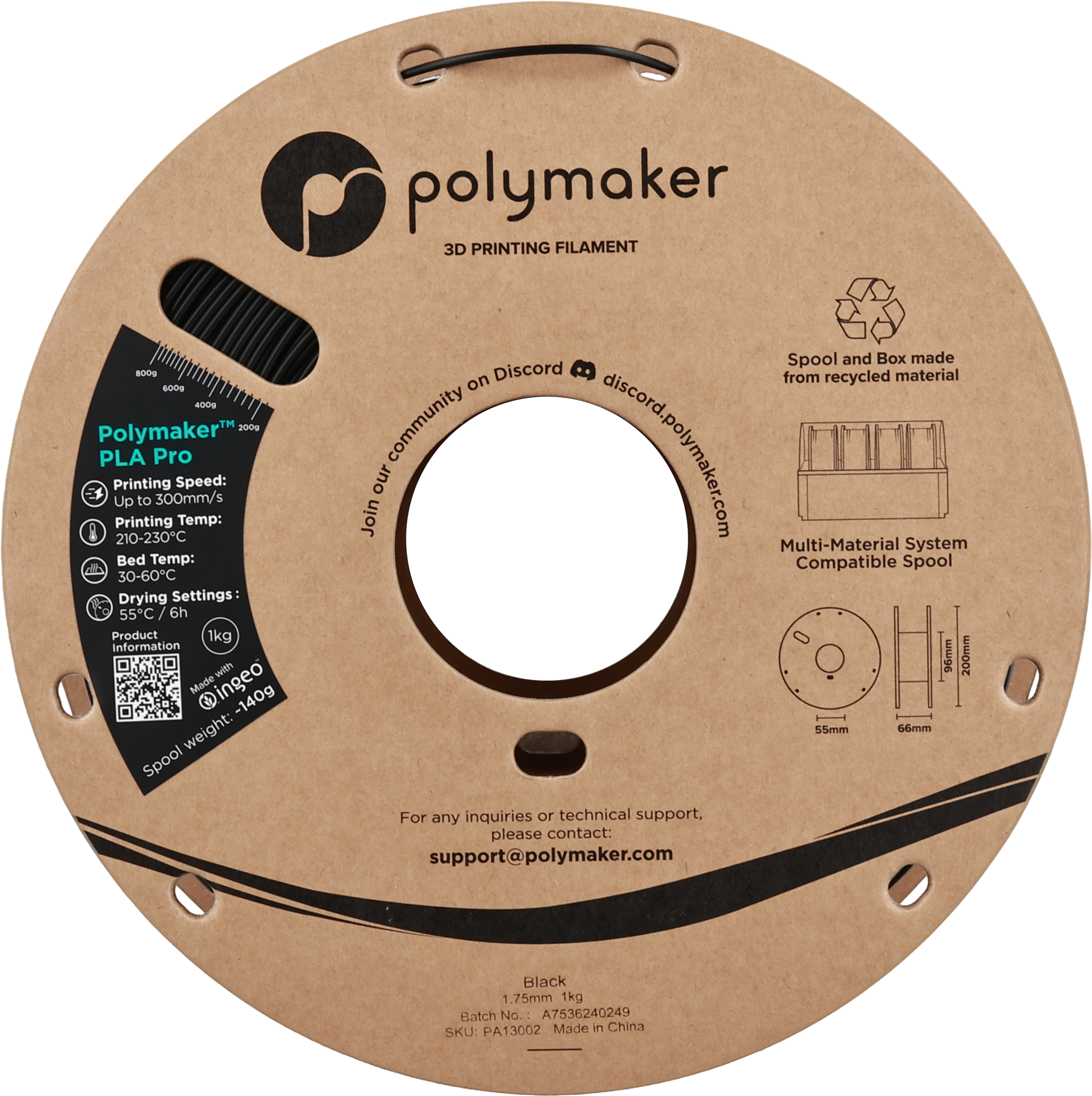 Polymaker  PLA Pro Black, 1,75 mm / 1000 g    Neue, verbesserte Formulierung: Hochleistungs-High Speed-PLA in Black