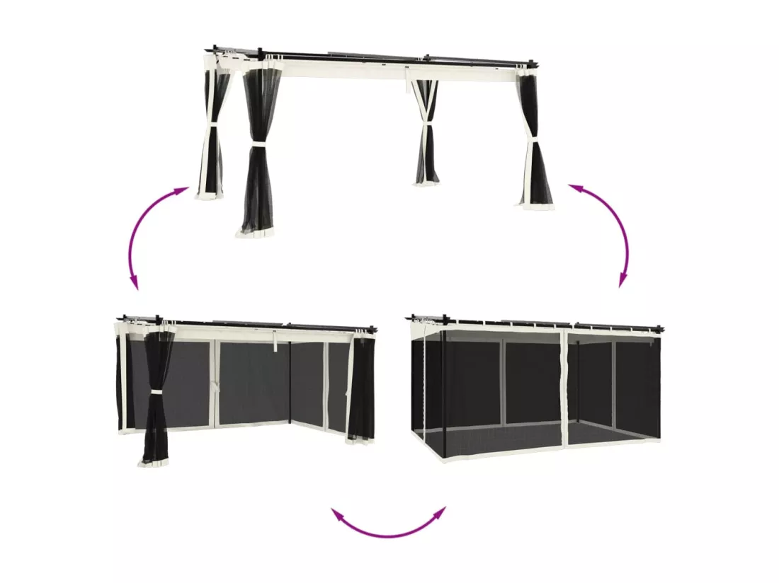 Tonnelle avec parois en filet crème 4x3 m acier