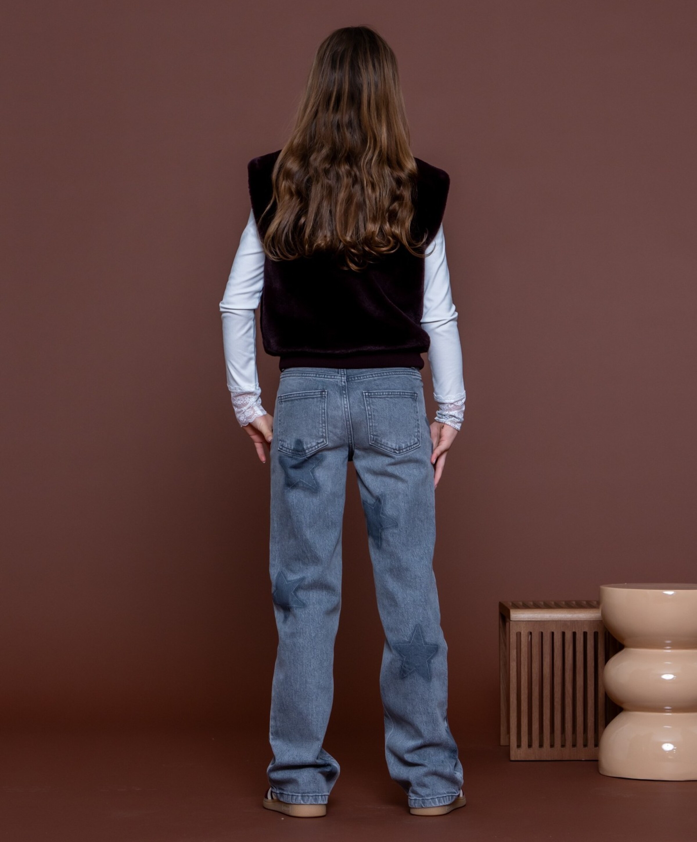 Geisha Jeans wide leg stars meisjes jeans grijs