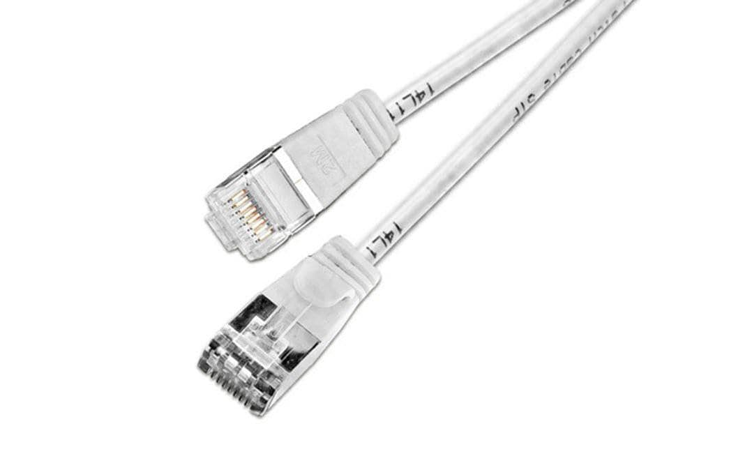 Slimpatchkabel RJ-45 - RJ-45, Cat 6, U/FTP, 7.5 m, WeissGeschirmtes Cat 6 Twisted-Pair-Kabel (U/FTP) mit Klinkenschutz