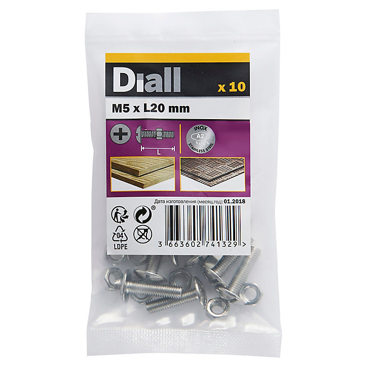 10 boulons poêlier inox A2 5 x 20 mm