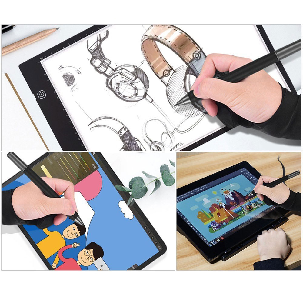 Zweifinger Zeichenhandschuh für Zeichenbrett / Grafiktablet / Lichttisch - Schwarz
