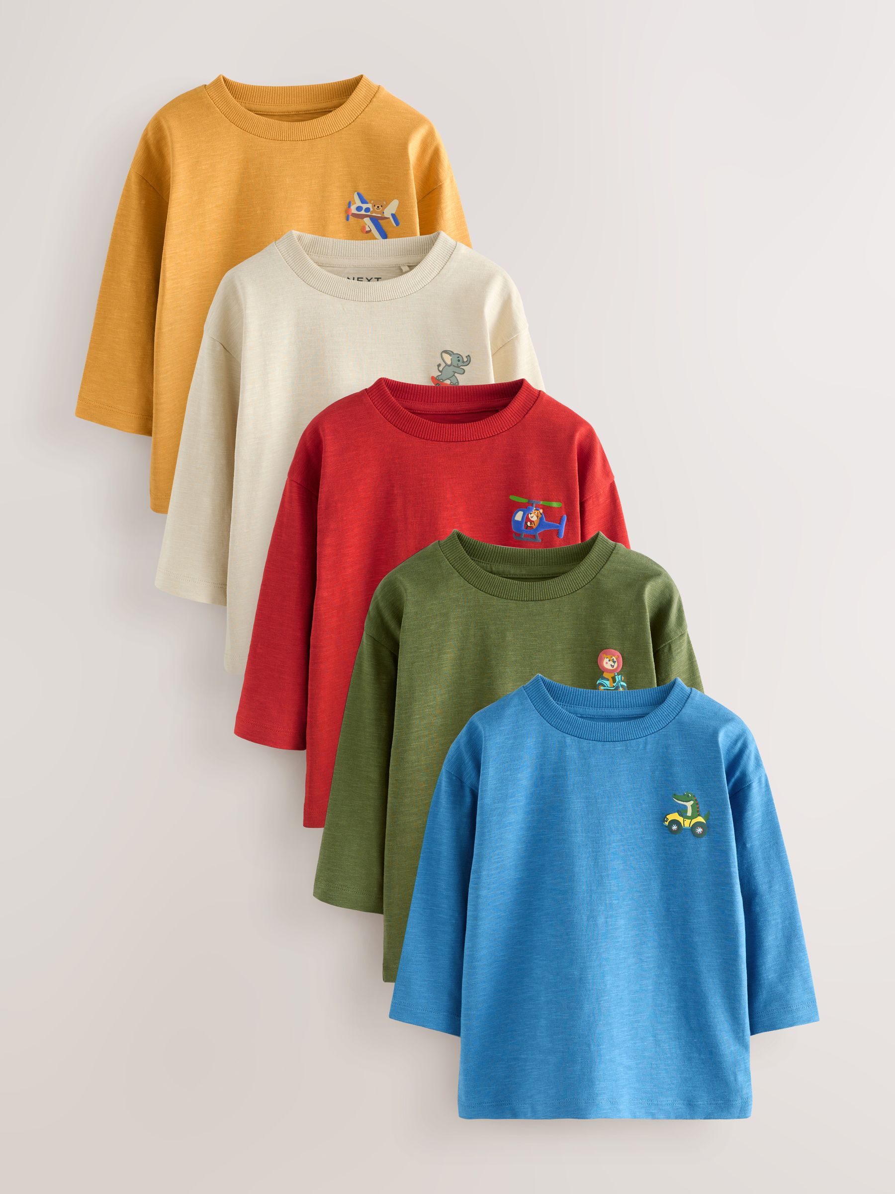 Meerdere dieren op transport - Set van 5 T-shirts met lange mouwen (3 mnd-7 jr)