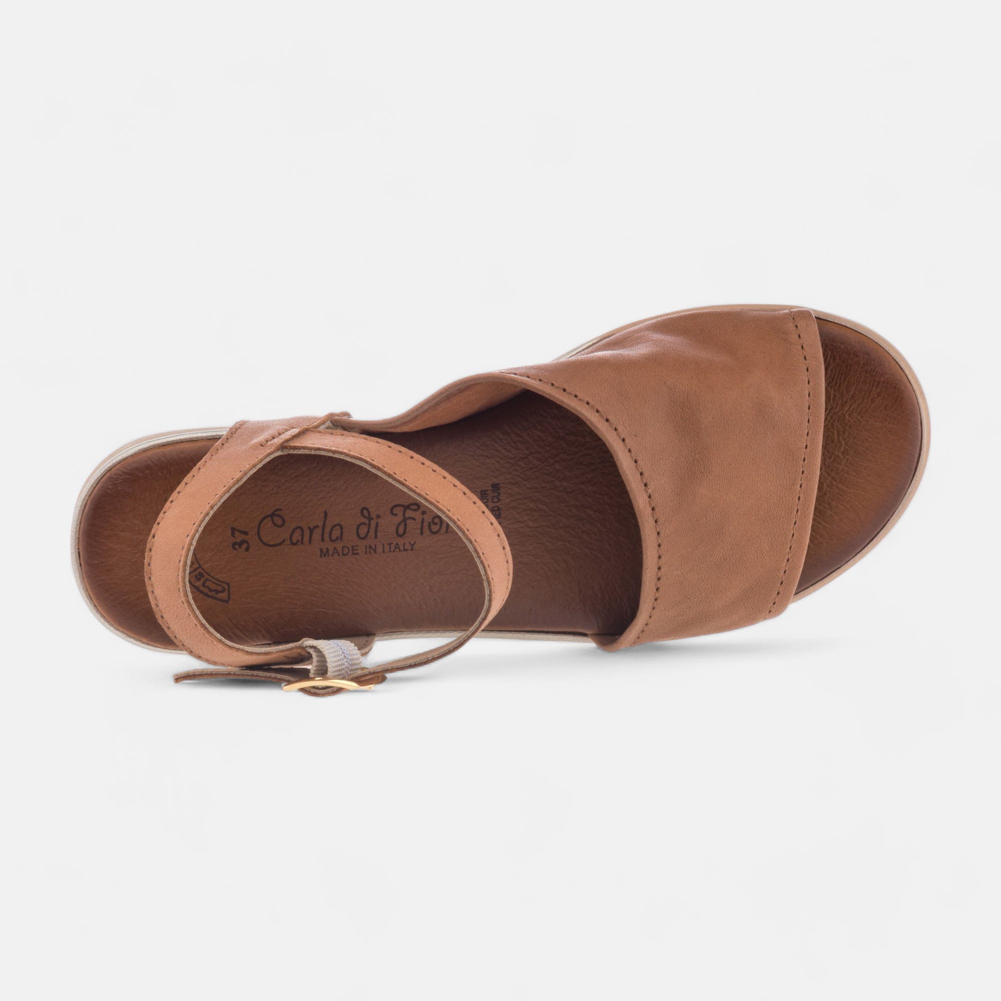 Sandales à talon compensé Femme en cuir cognac