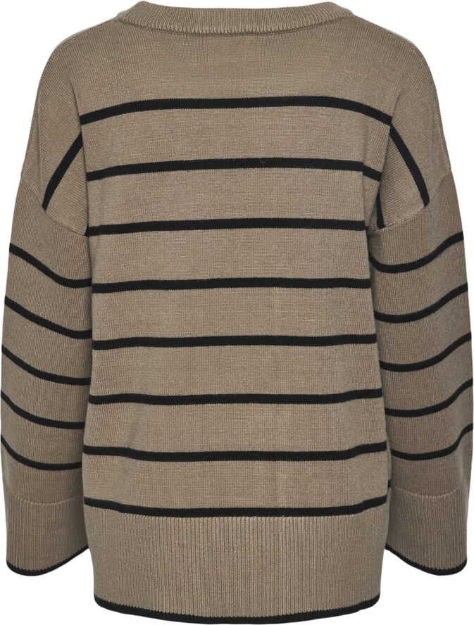 Pieces PCMATHILDE LS O-NECK KNIT NOOS BC Taupe gray/black
