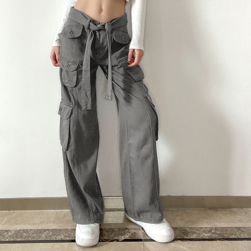 BrickBlack - Low Rise Plain Wide-Leg Cargo Jeans