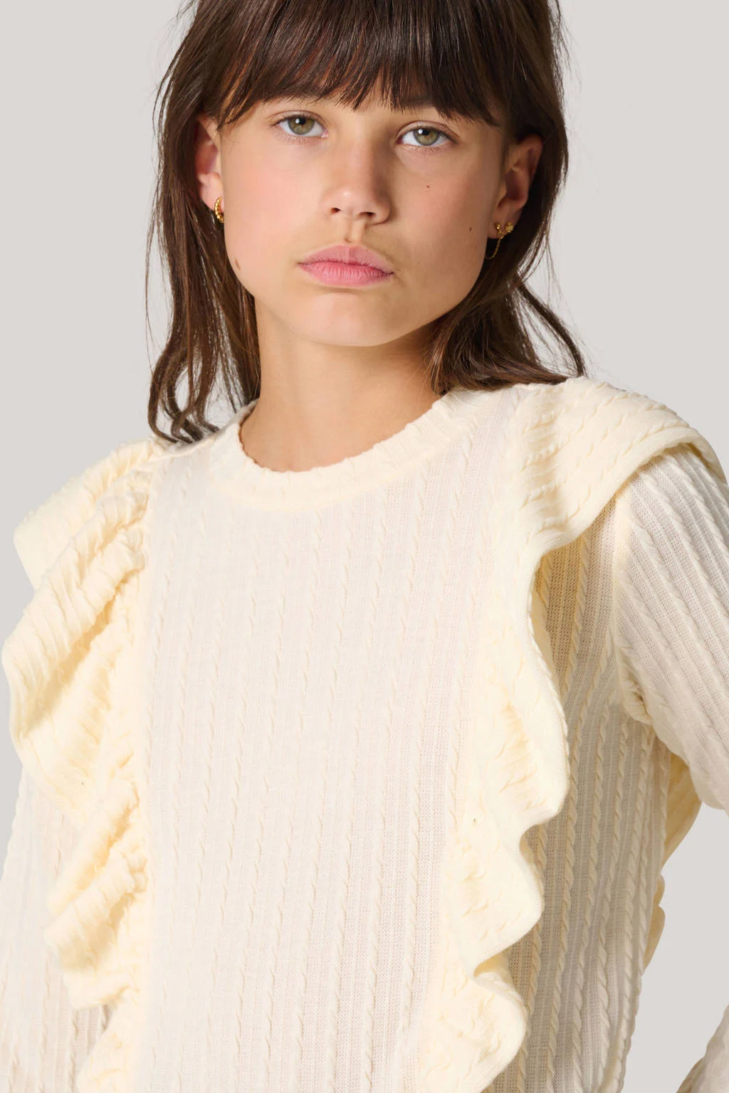 Shoeby gebreide longsleeve met ruches ecru