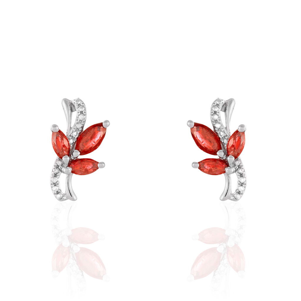 Boucles D'oreilles Puces Angie Or Blanc Diamant Et Rubis