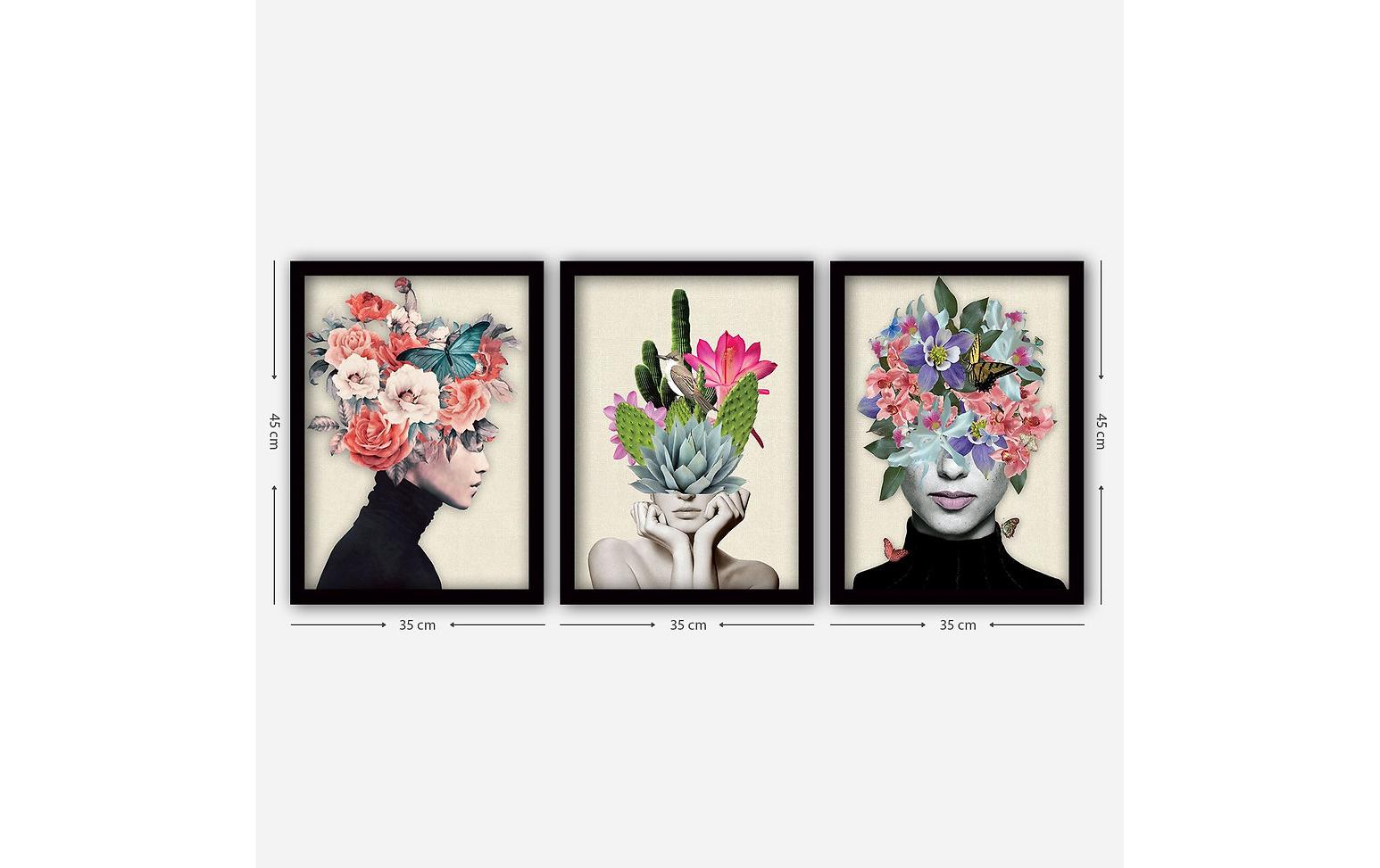 Bild Flowers Woman 3 Stück, 35 x 45 cmDekorative Wandmalerei
