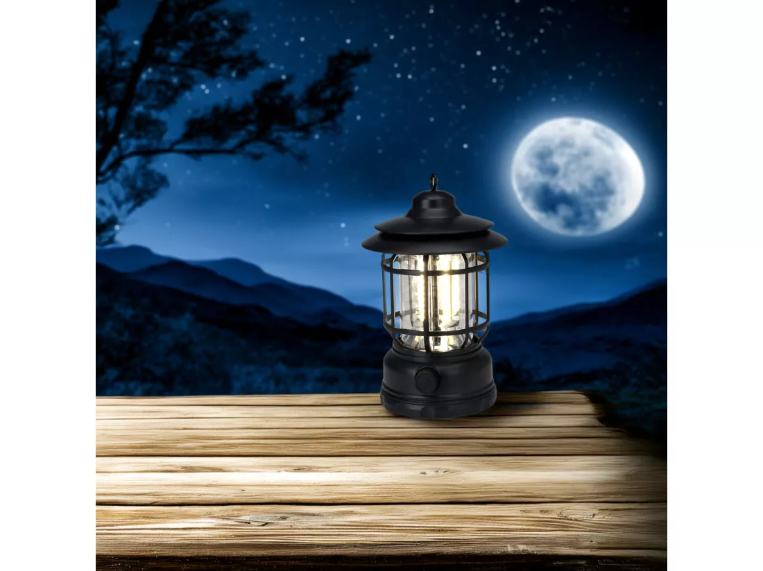 Lampe de camping Well Home Ø11,5x17,8cm avec 3 ampoules et rechargeable par USB Couleur Noir