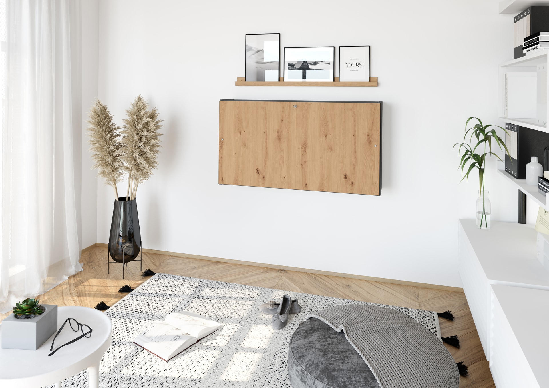 Sekretär 120 cm Graphit/ Asteiche
