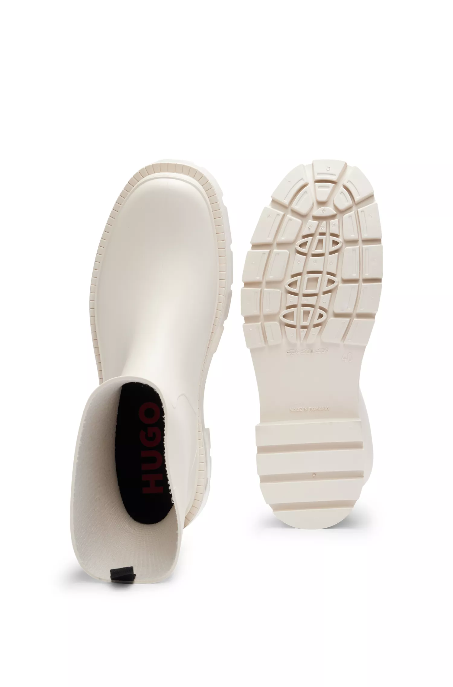 Botas de chuva HUGO emborrachadas vermelhas com logotipo empilhado contrastante.