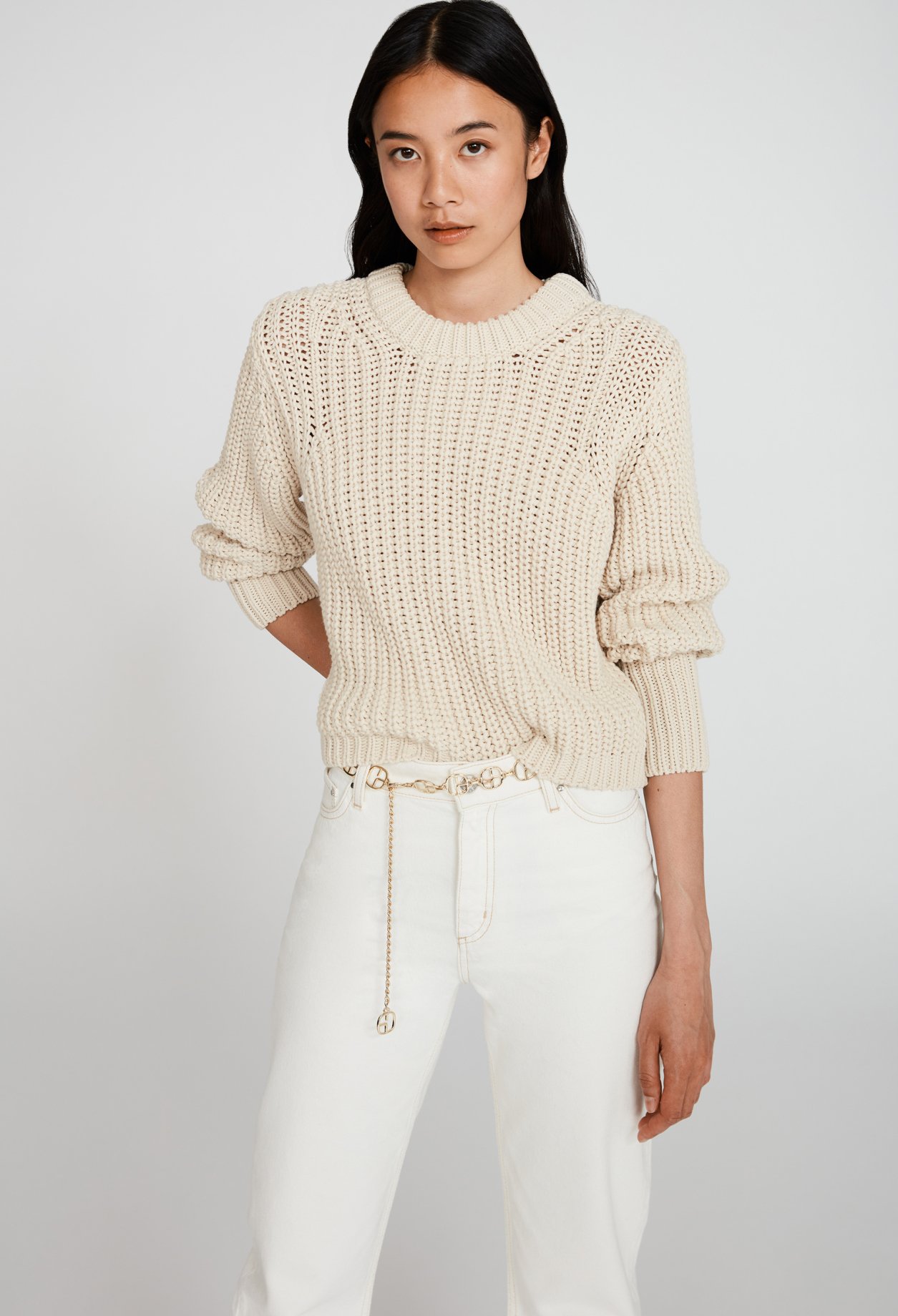 Pull beige grosse maille