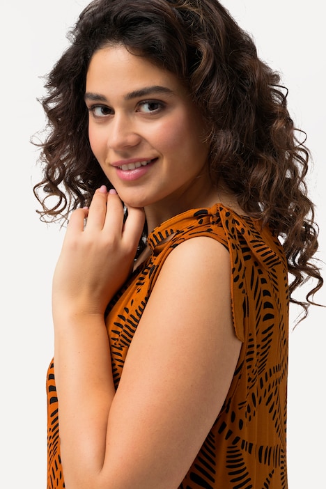 Jerseykleid, geraffter Ausschnitt, Rundhals, ärmellos
