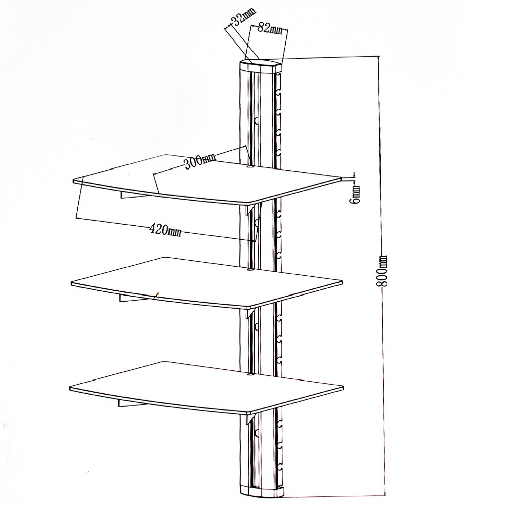 tectake® Wandregal, mit 3 Ablagen, höhenverstellbar, 80 x 42 x 30 cm