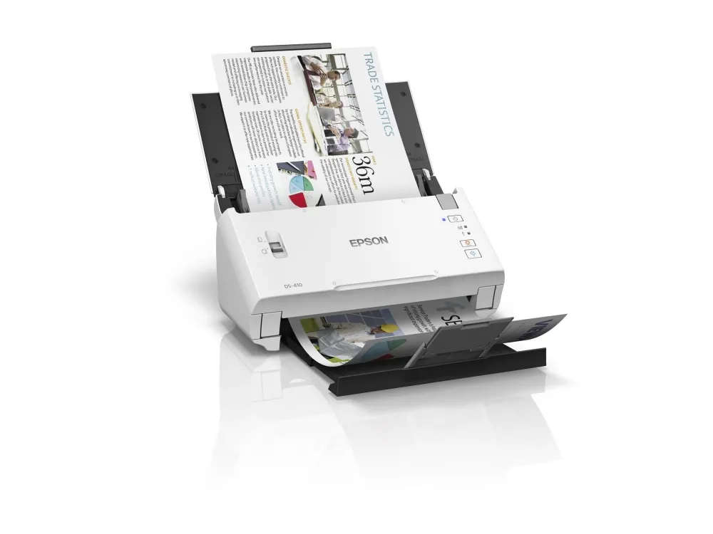 Epson WorkForce DS-410 - Dokumentscanner - Contact Image Sensor (CIS) - Duplex - A4 - 600 dpi x 600 dpi - op til 26 ppm (mono) / op til 26 ppm (farve) - ADF (50 ark) - op til 3000 scanninger pr. dag - USB 2.0