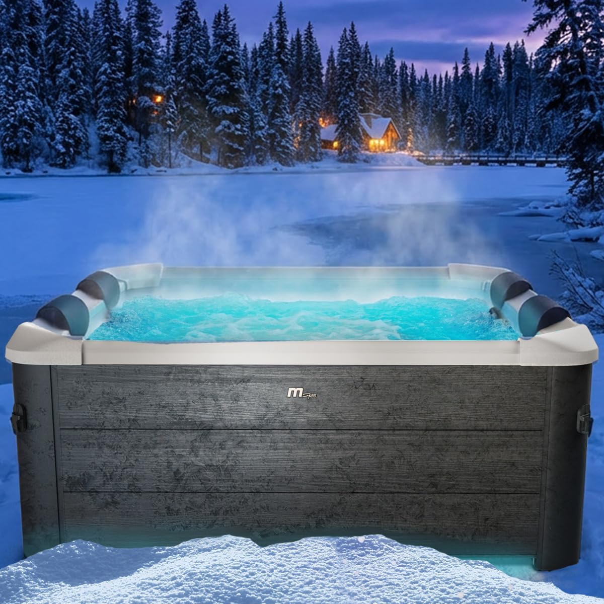 BRAST Whirlpool MSpa Oslo mit Fester Außenwand | LED-Beleuchtung mit 20 einstellbaren Farben für 6 Personen | 160x160x65cm | 120 Massagedüsen | Ganzjähriger Einsatz Winterfest | In & Outdoor Pool