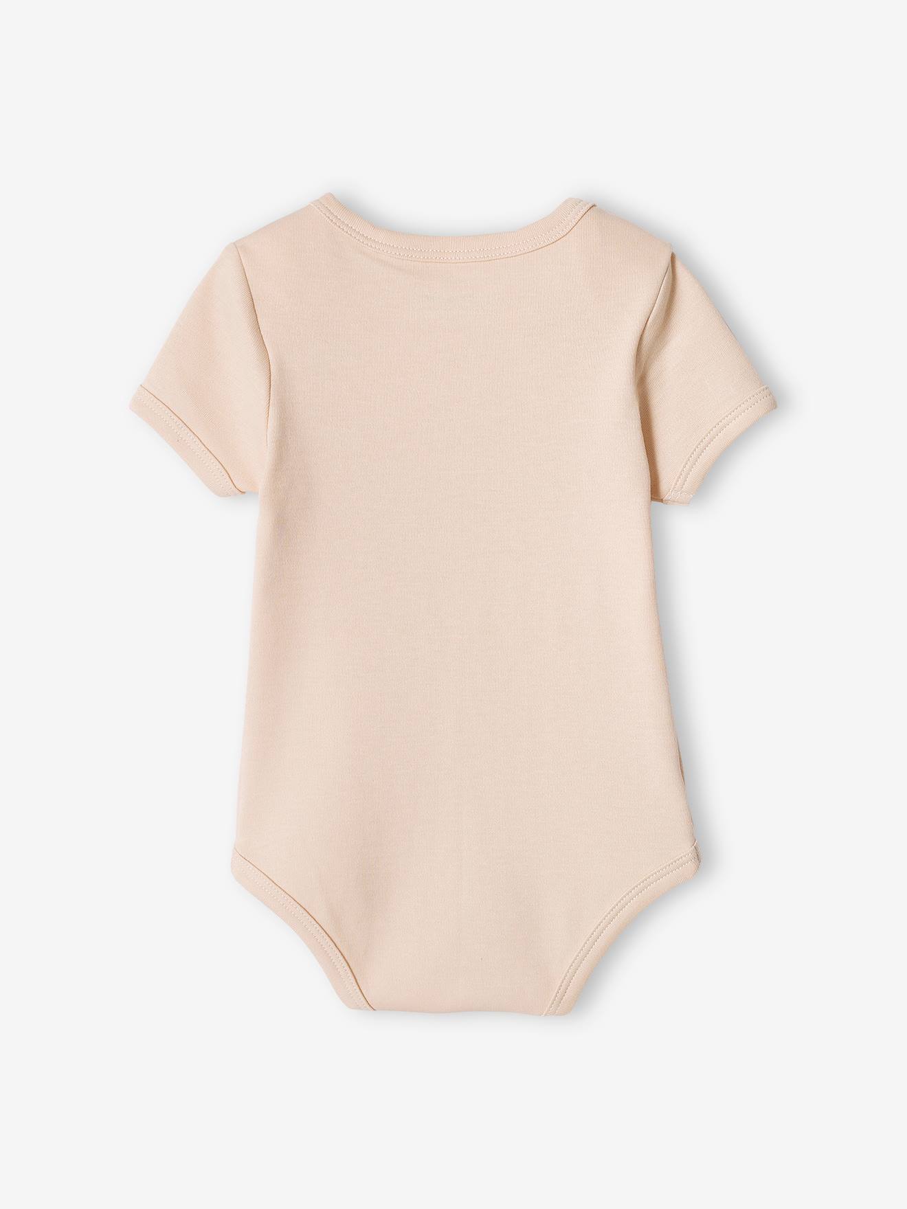 Conjunto de 3 bodies de manga curta para bebê com estampa de raposa, na cor bege.