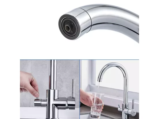 Auralum max Mitigeur de Cuisine 3 Voies,Robinet Cuisine Pivotant à 360°,Robinetterie Cuisine Eau Potable,avec Sortie Eau Filtrée,Acier Inoxydable