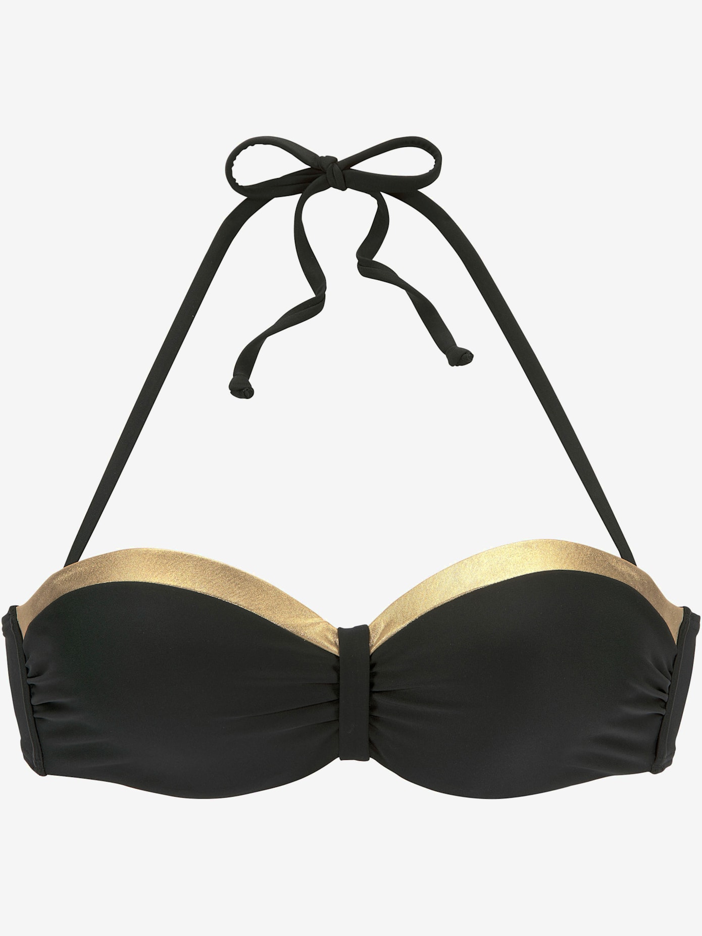 Haut de bikini bandeau à armatures couleur unie avec empiècement couleur or