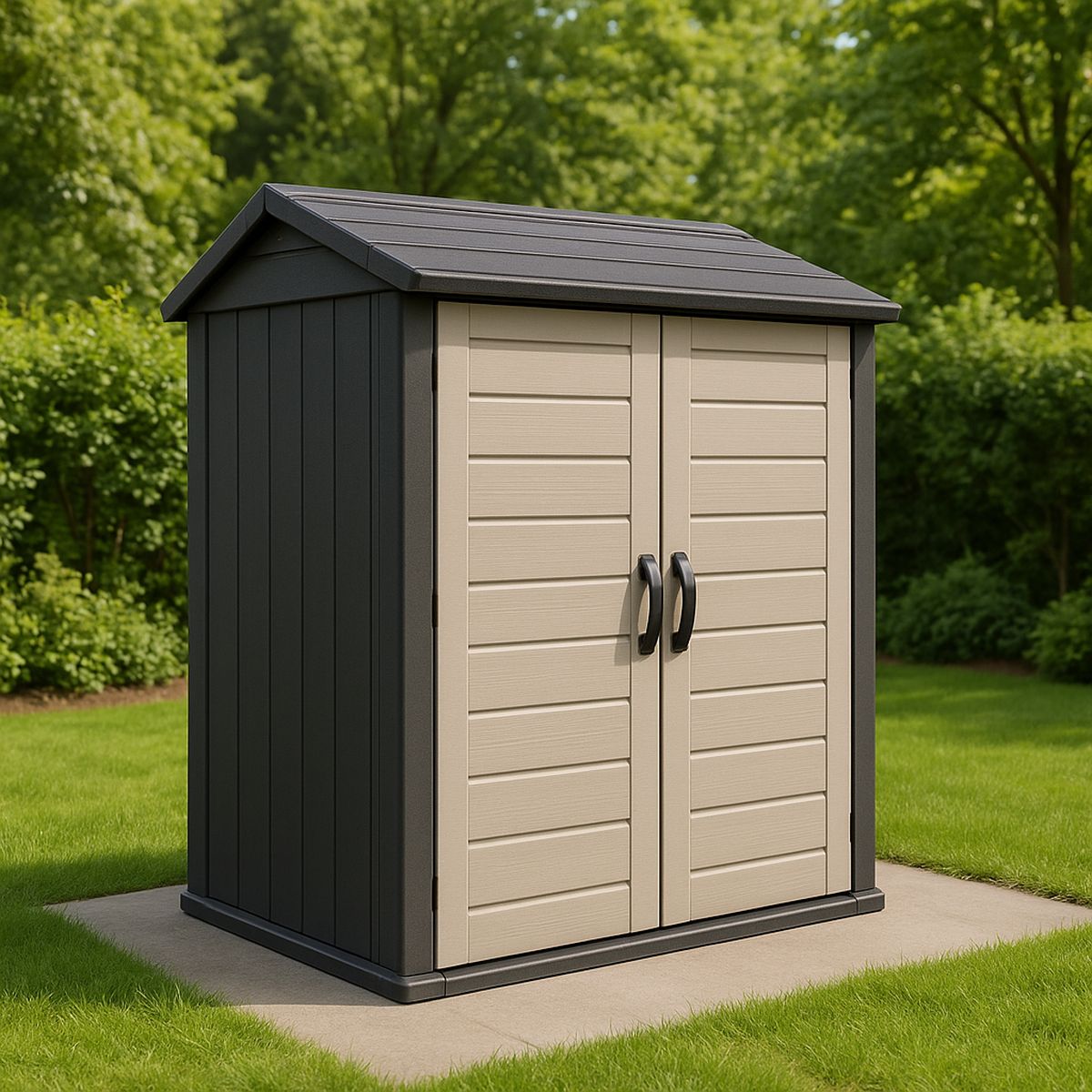 Geräteschuppen Kunststoff Zweitürig Polypropylen Beige/Schwarz