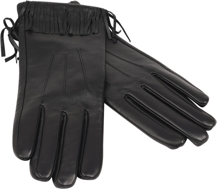 Lovelies PORDENONE - LEATHER GLOVES W/ FRINGES AND CASHMERE LINING Black