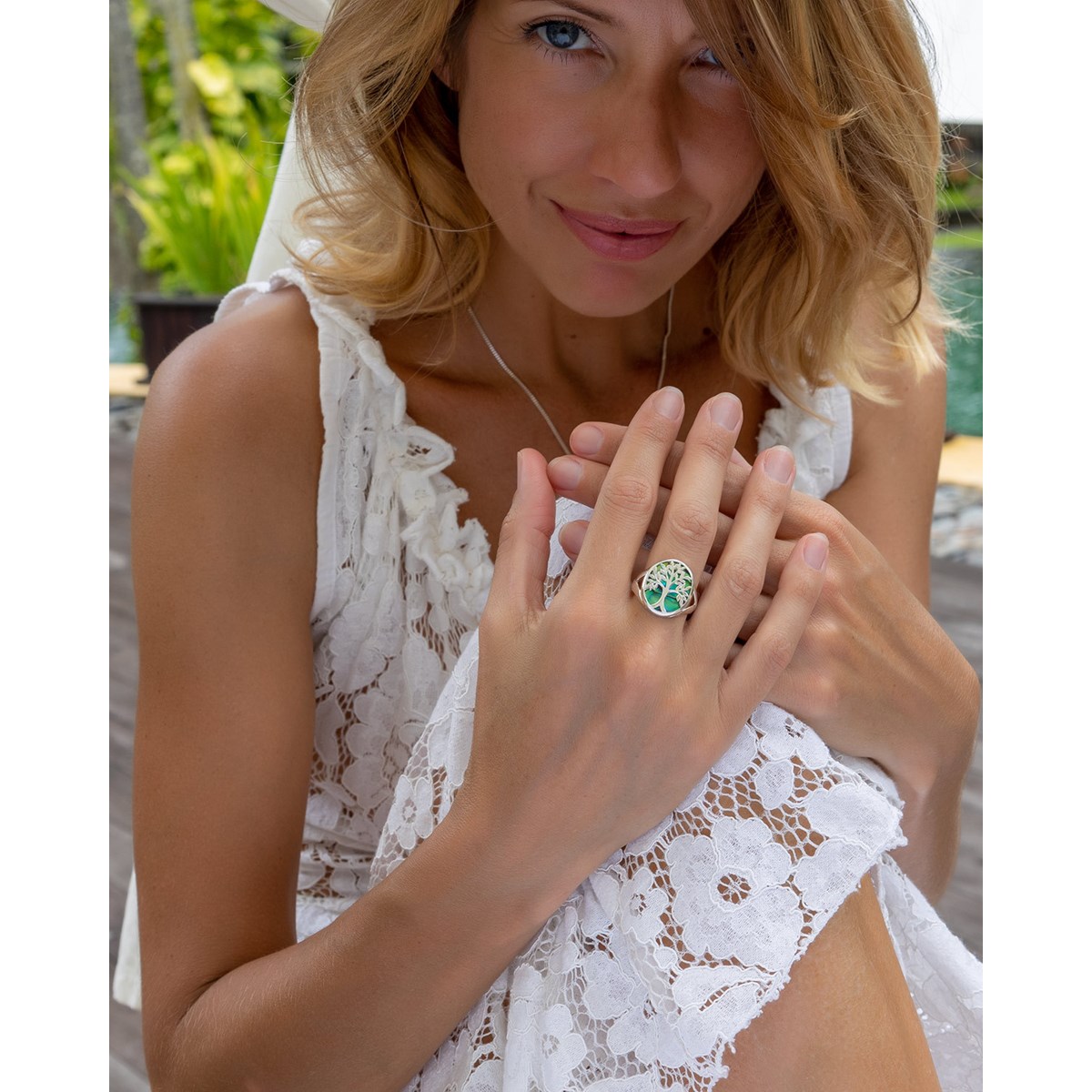 Bague Nacre Abalone et Arbre de Vie en Argent Massif 925 - Aden Bijoux