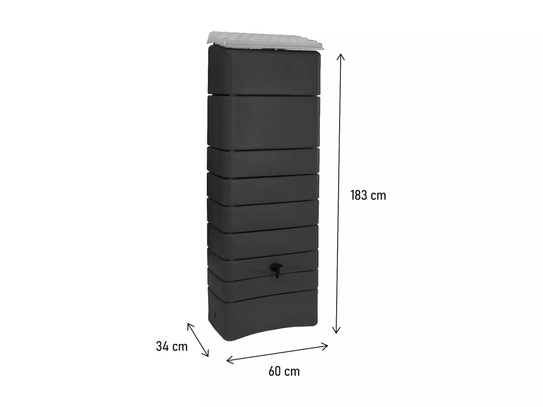 Récupérateur à eau mural 300 L, anthracite avec couvercle, robinet, fixation murale et kit raccord chéneau - Bellijardin