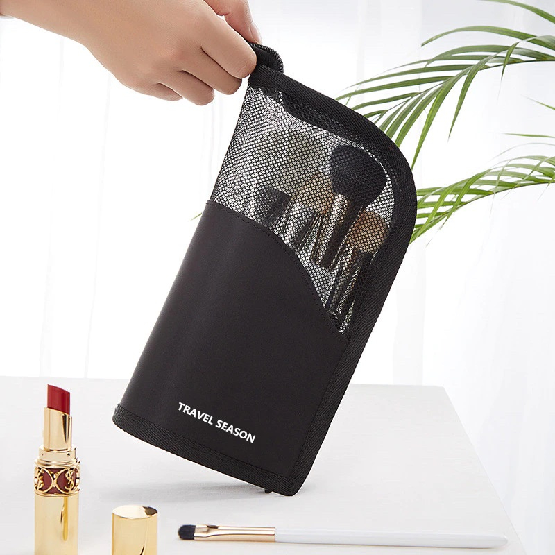 (24x14x14cm) Aufstellbare Kosmetik Tasche Pinsel Necessaire Beauty Make Up Organizer Reisetasche - Schwarz