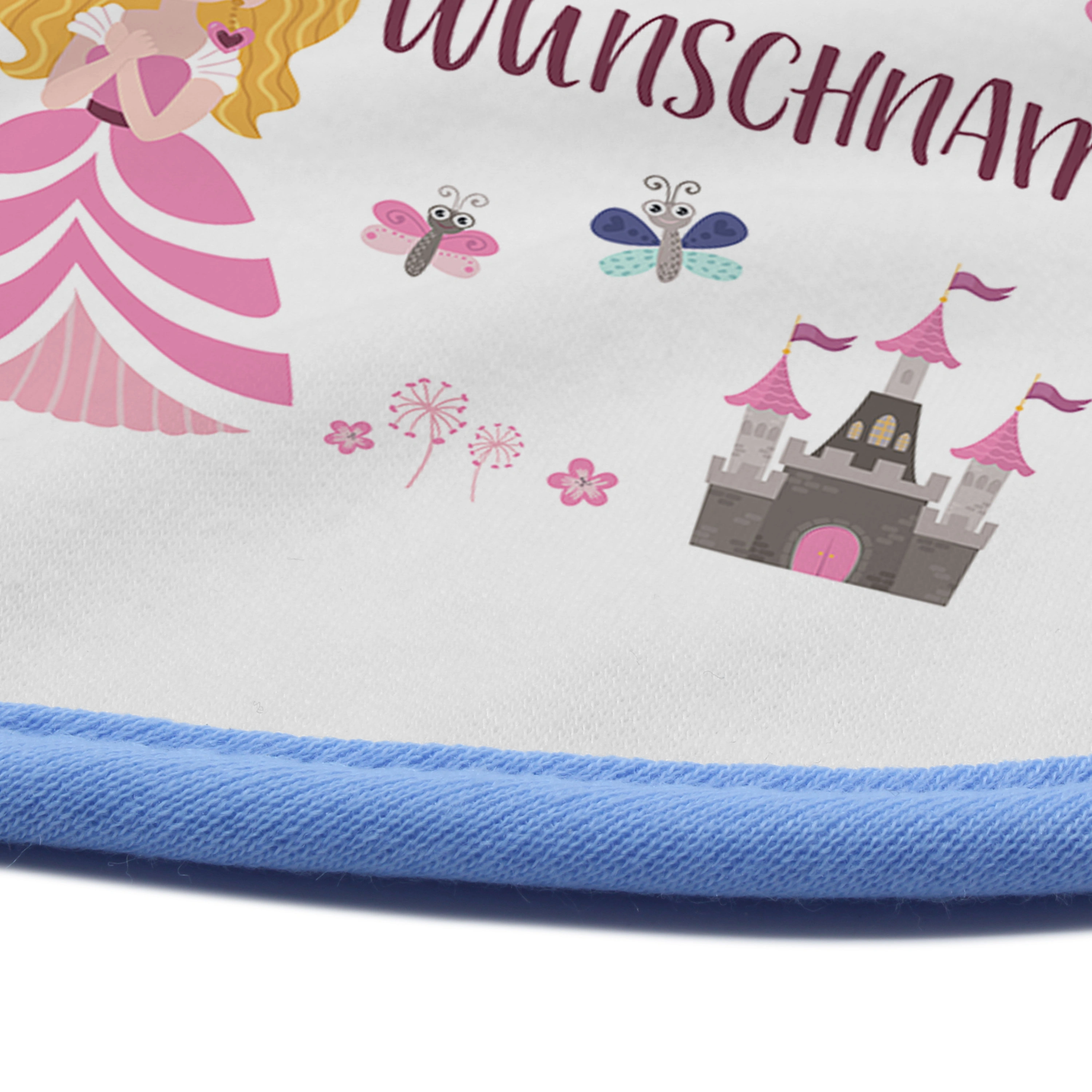 Baby-Lätzchen mit Namen, blau (Motiv: Prinzessin)