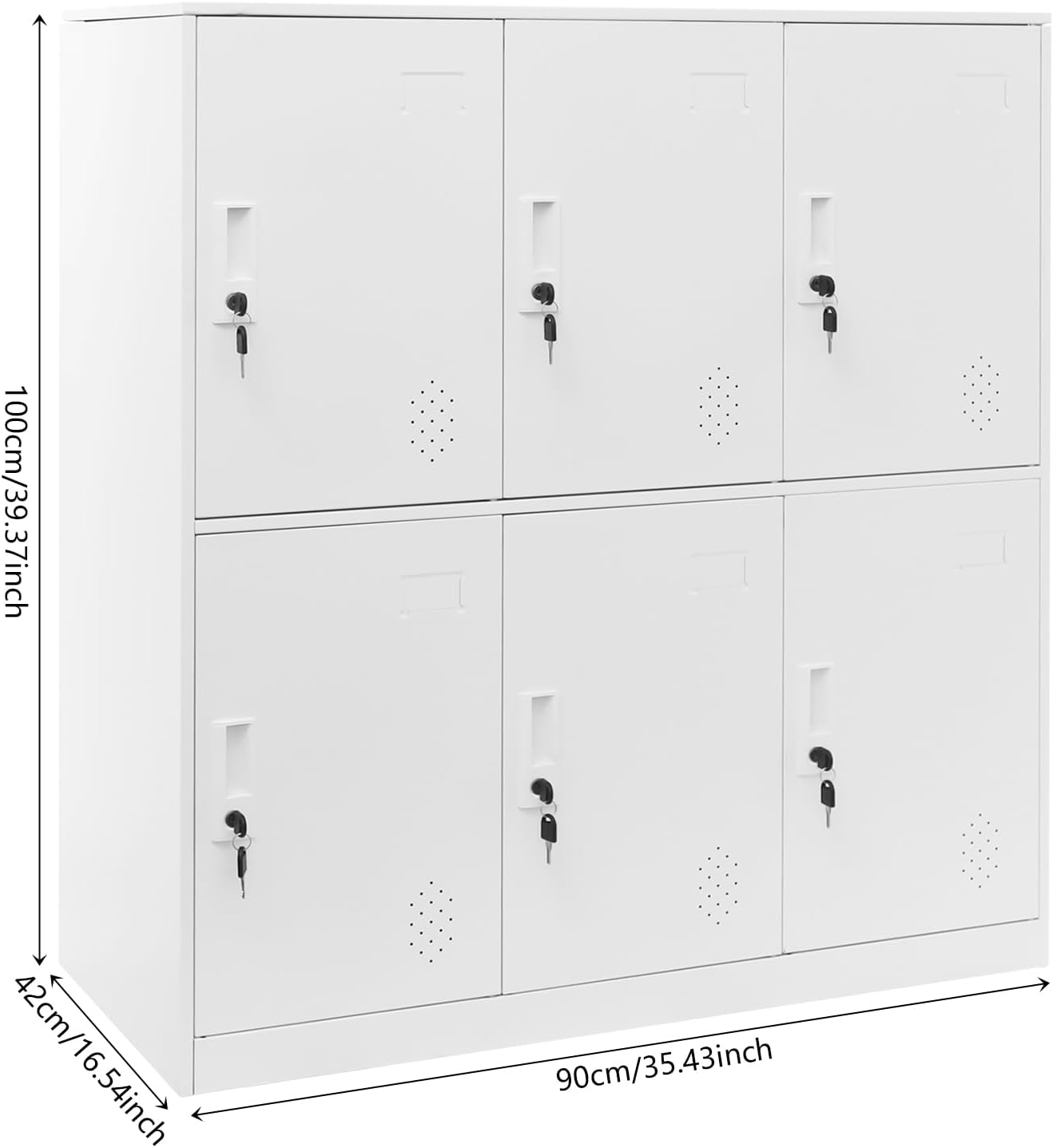 Kleiner Schließfachschrank, 9/6-türiger Spind Kleiner Metallschrank, Abschließbarer Büroschrank, Fächerschrank für Wohnzimmer, Arbeitszimmer, Büro (Weiß, 6 Fächer)