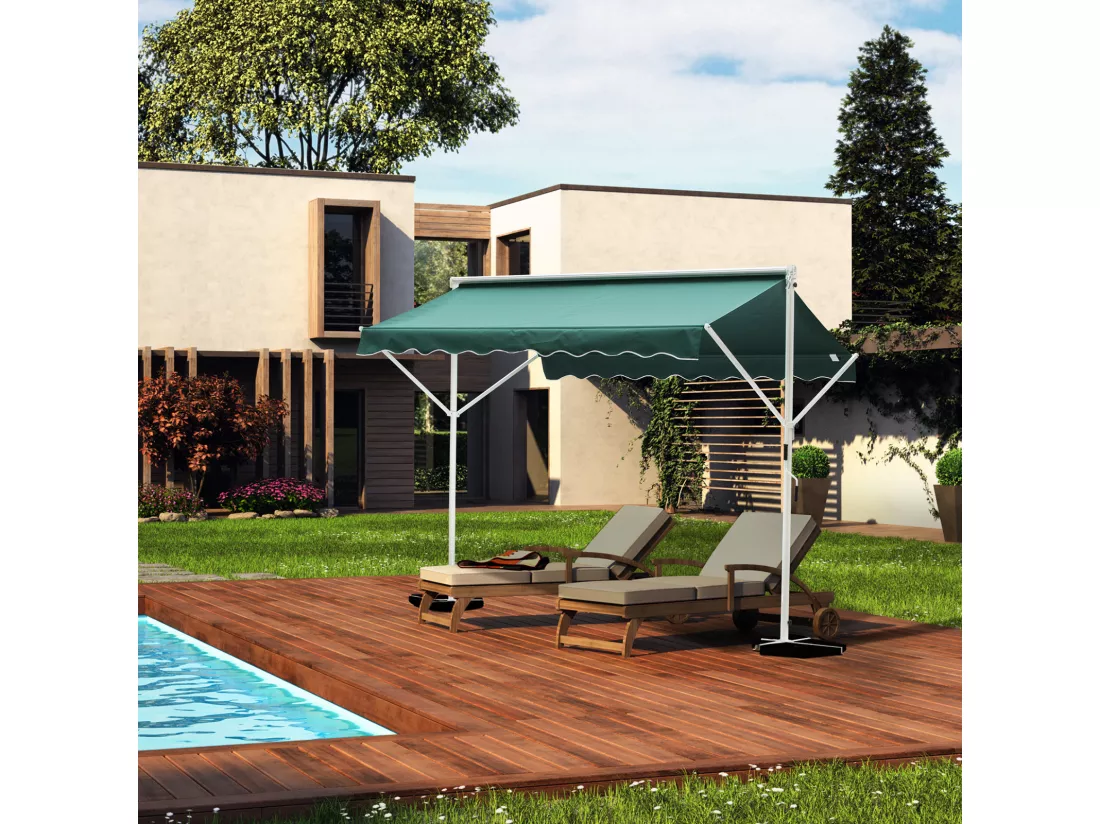 Store double pente manuel rétractable inclinaison réglable métal polyester imperméabilisé 3L x 2,95l x 2,6H m vert
