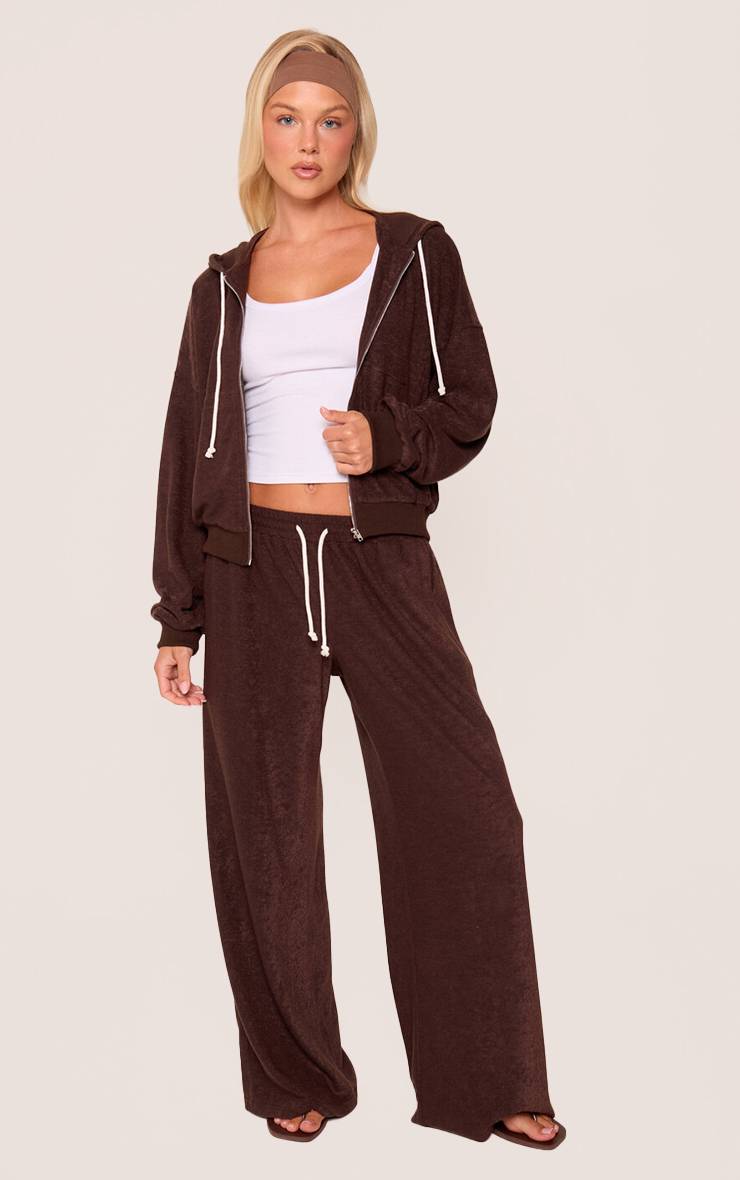 Chocolat Jogging Large En Tissu Éponge Avec Cordon De Serrage Contrasté