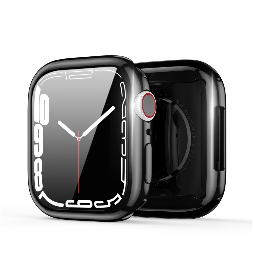 Apple Watch (45mm) Gummi Bumper Hülle mit Galvanisiertem Rahmen   Display Schutzfolie - Schwarz