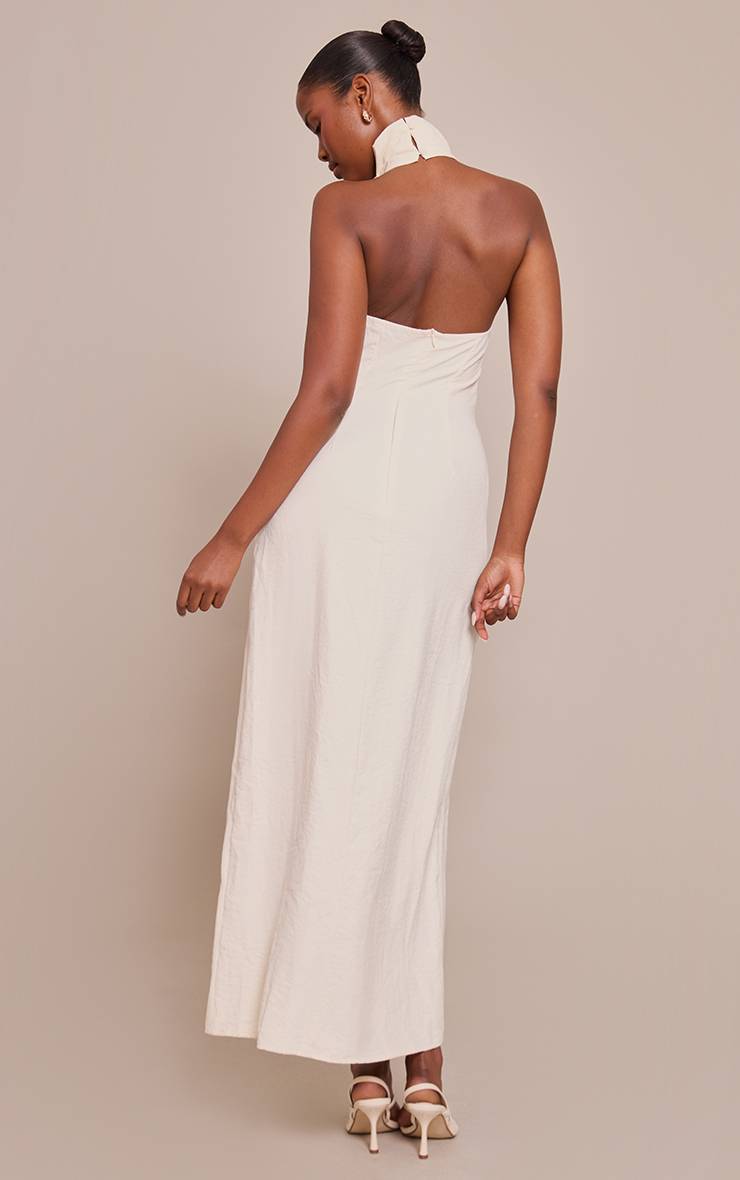 Crème Robe Maxi Sans Manches À Col Bénitier Texturée