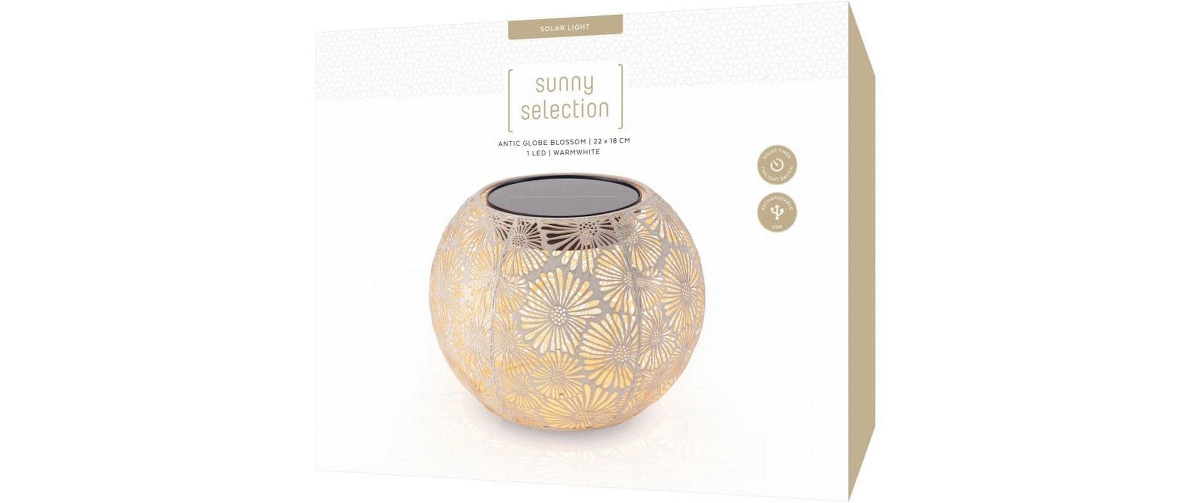 STT Laterne »Antic Globe Blossom 22 cm« Dekorative Solar-Aussenleuchte mit Blüten-Design