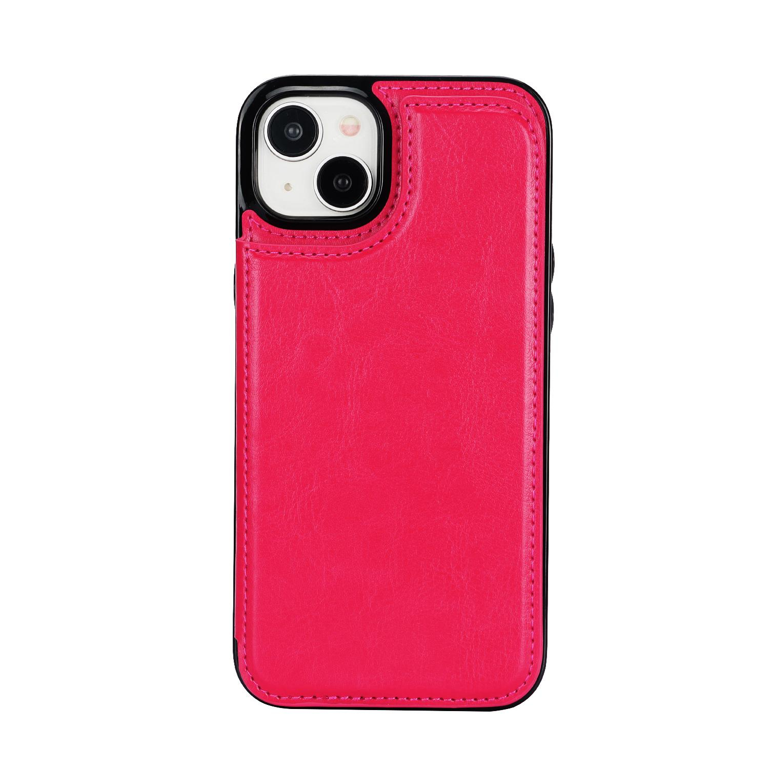 iPhone 15 Hybrid Leder Hülle mit Kartenfach   Kickstand Aufsteller - Pink