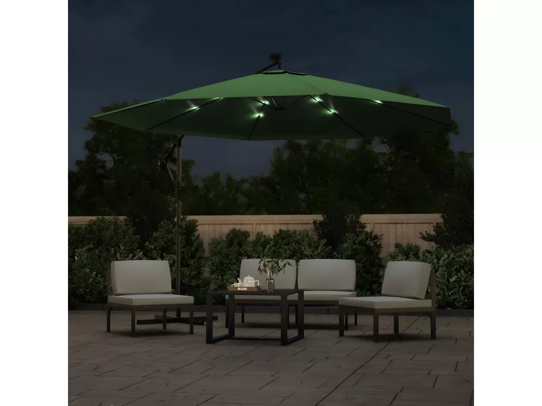 Parasol en porte-à-feux et poteau métallique 350 cm Vert