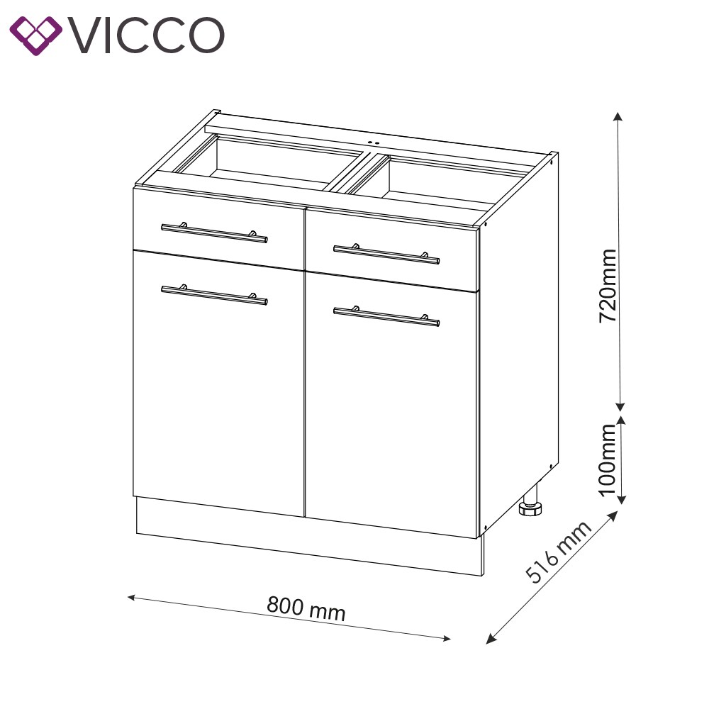 VICCO Schubunterschrank 80 cm Anthrazit Küchenzeile Unterschrank Fame