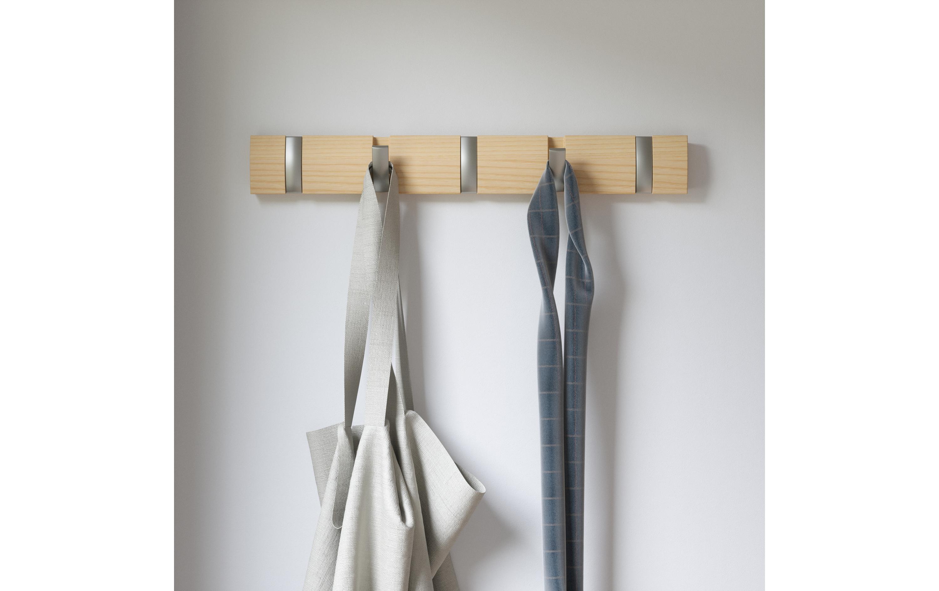 Wandgarderobe Flip 5 Haken, Nature/SilberGarderobenhaken zum einklappen