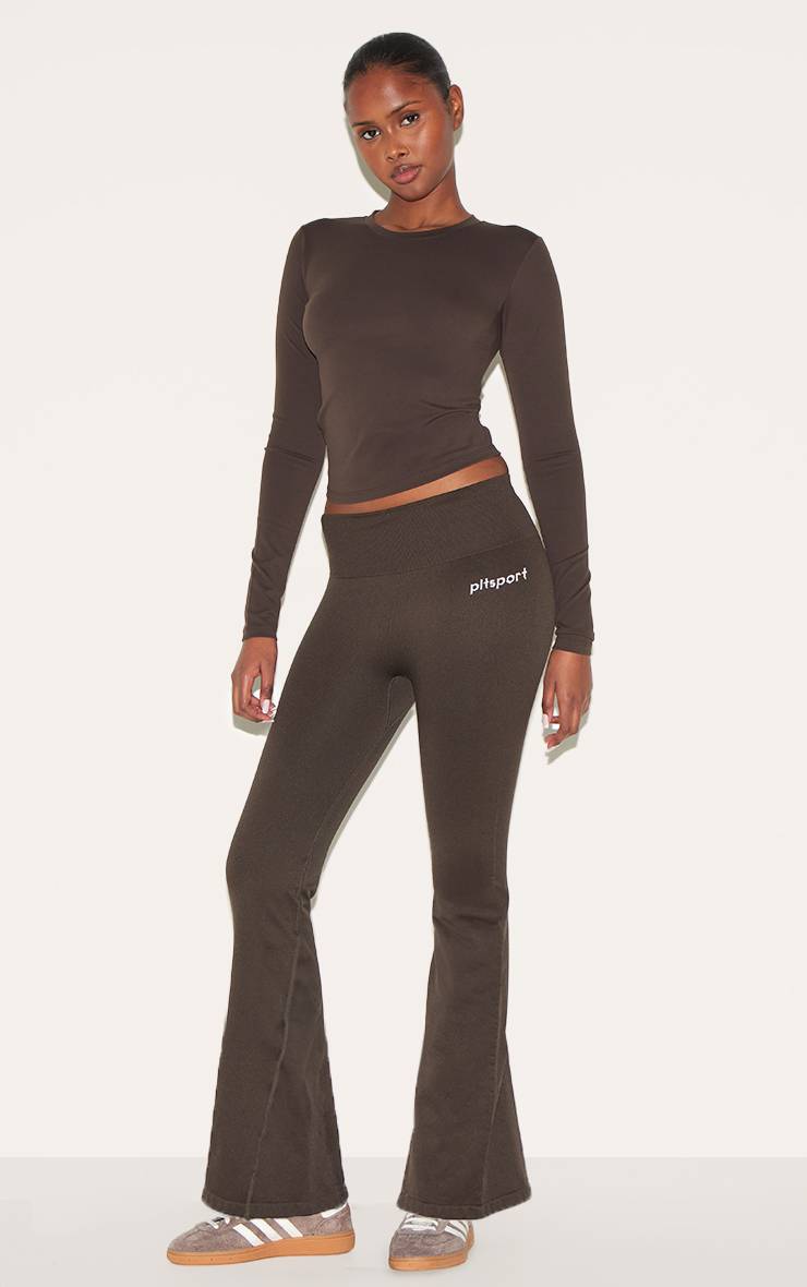 Espresso Pantalon De Yoga Évasé Taille Haute Avec Détails Côtelés Sans Couture Plt Sport