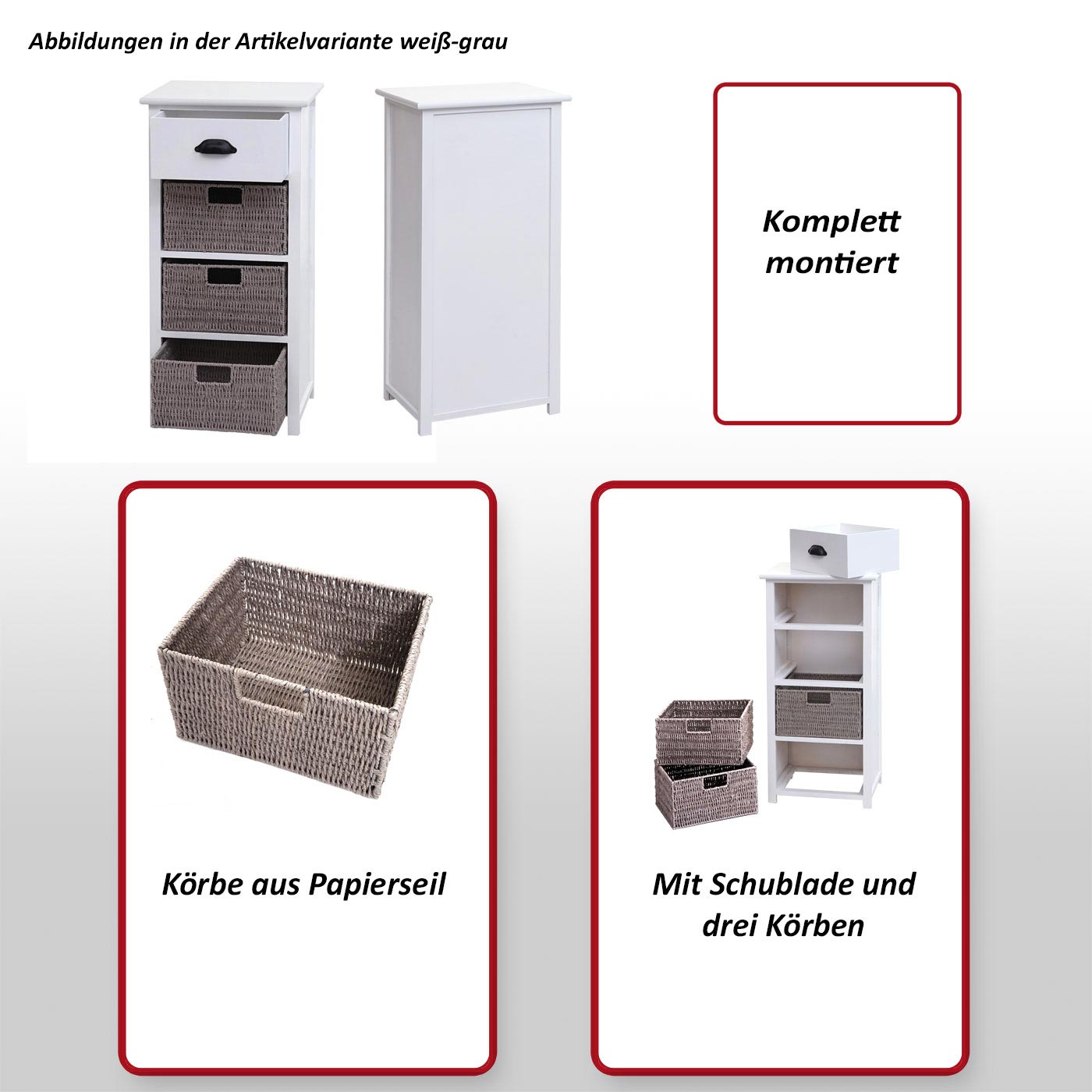Kommode MCW-K84 mit Körben, Schrank Schubladenschrank, Holz 83x40x29cm ~ natur, Körbe hellbraun