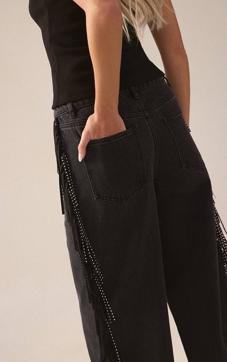 Noir Jean À Franges Cloutées