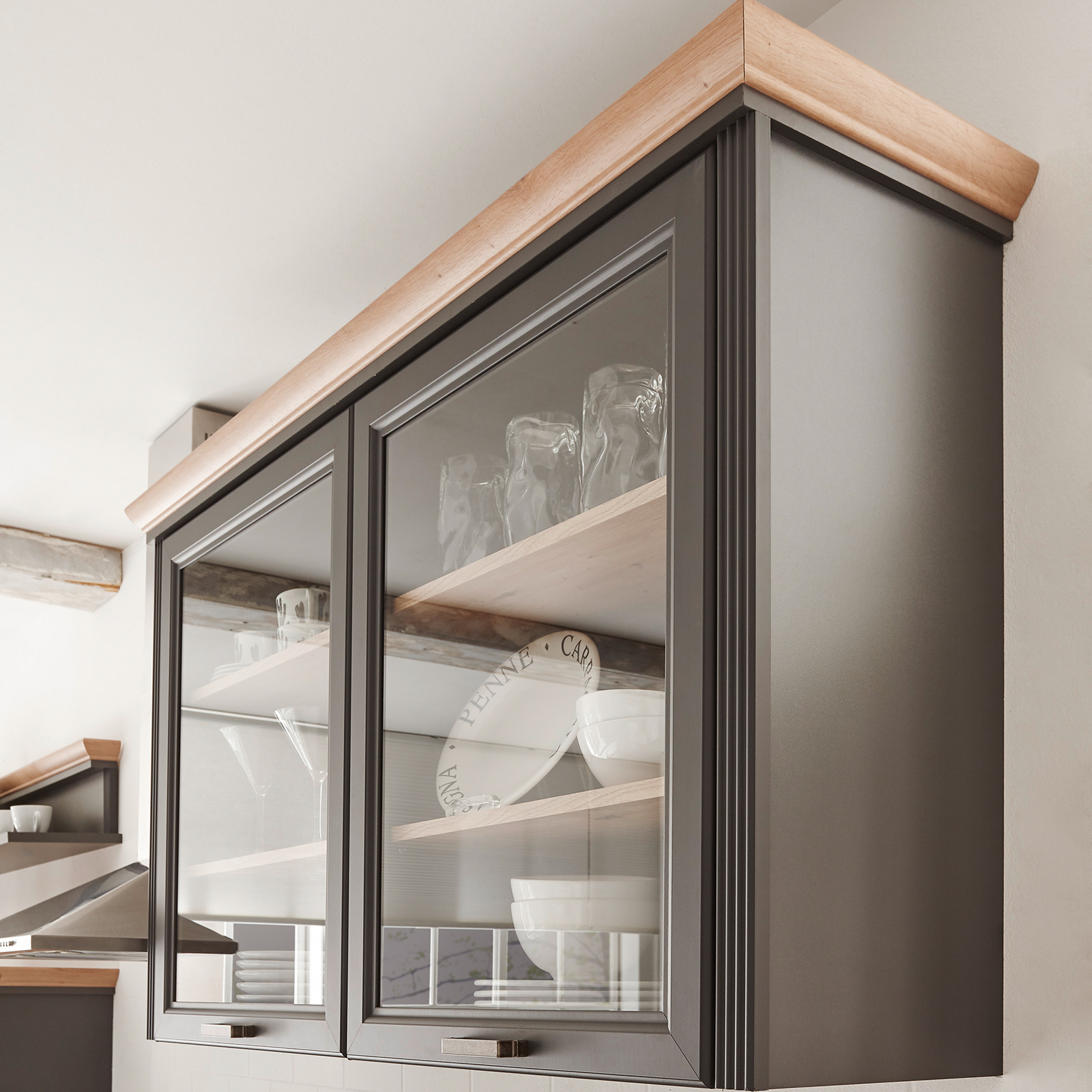 Küchenblock - anthrazit - Artisan Eiche - mit E-Geräten - 210+134 cm