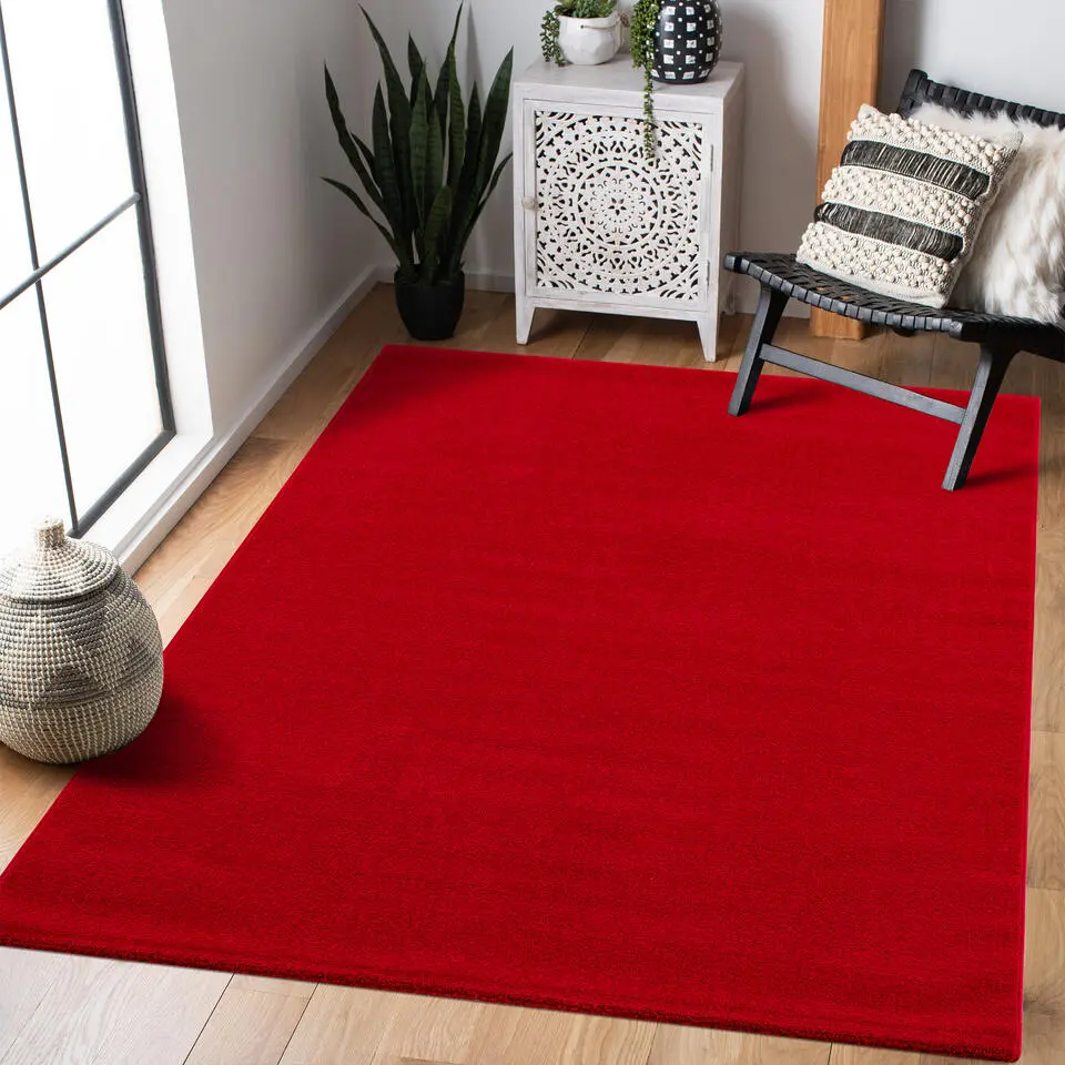 Uni Effen Laagpolig Vloerkleed Modern Rood - 120x170 CM
