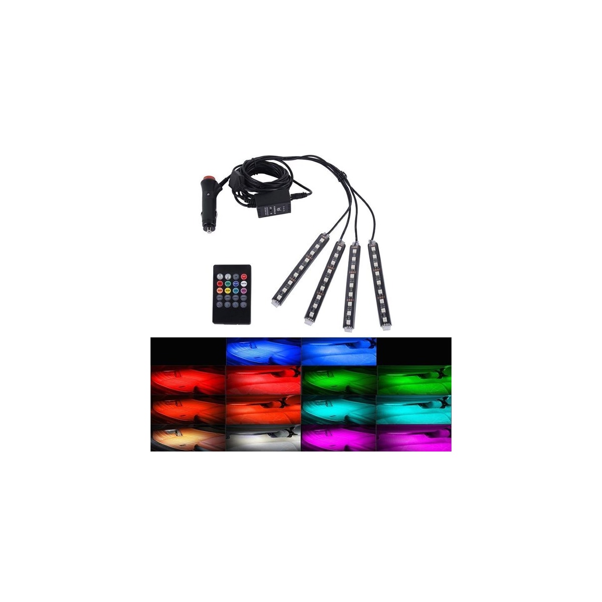 Belysning bilgulv 36stk LED 4i1 RGB Neon - Lydkontroll og fjern