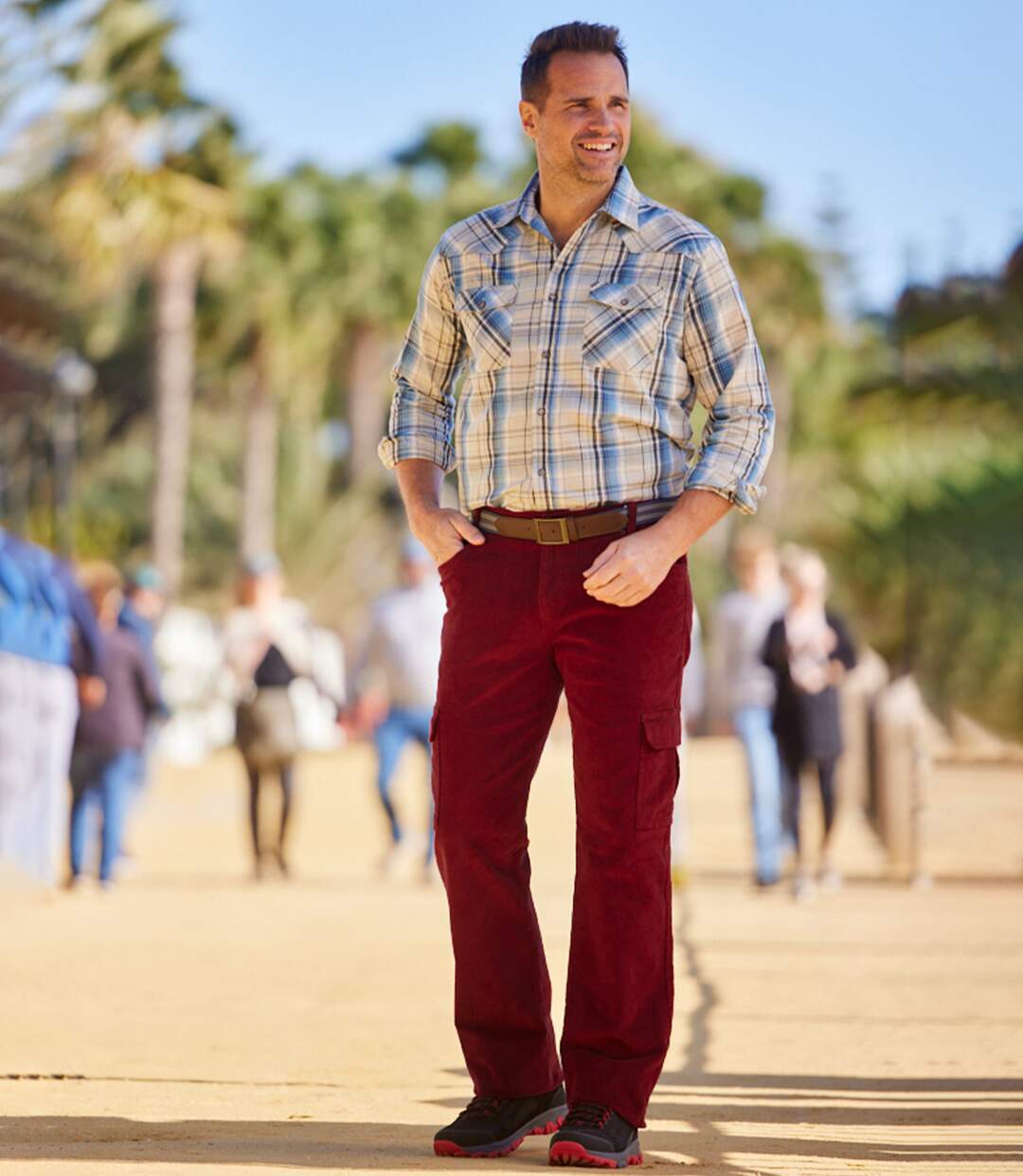 Pantalon Velours Cargo Stretch Confort Bordeaux